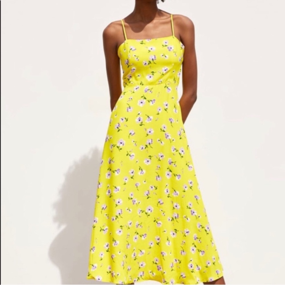 Yellow Zara floral midi dress